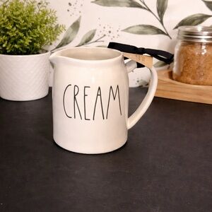 Rae Dunn White Ceramic Pitcher with Black Lettering 'CREAM'